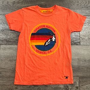 Aviator Nation Venice CA Graphic Surf Tee Shirt Orange - Kid's 12 or Women's XS